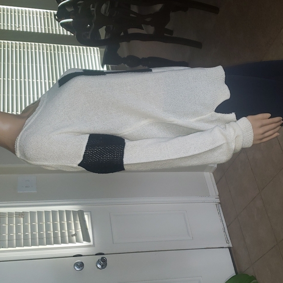 Fifty Street s crewneck open knit mesh arm bands cross stitch front ribb… cross - Picture 2 of 7